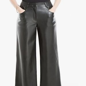 NEW Max Studio Faux Leather Black Wide Leg Trouser Pant (8)